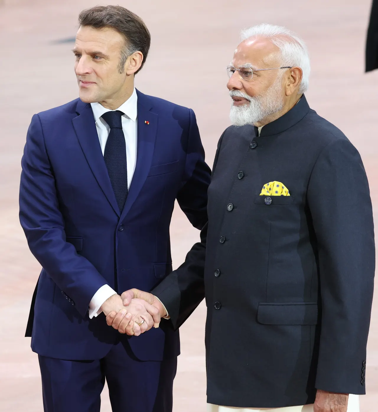 Emmanuel Macron welcomes Narendra Modi at the AI Action Summit in Paris in February 2025